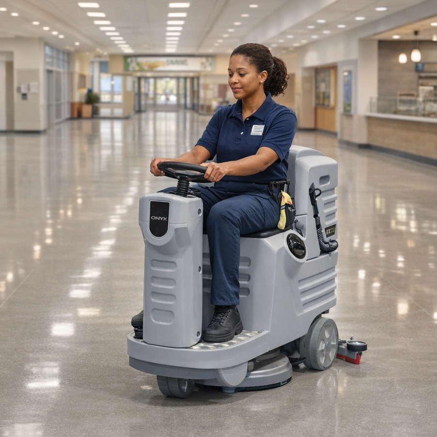 RX20 | Ride-On 20" Autoscrubber in a High School Hallaway