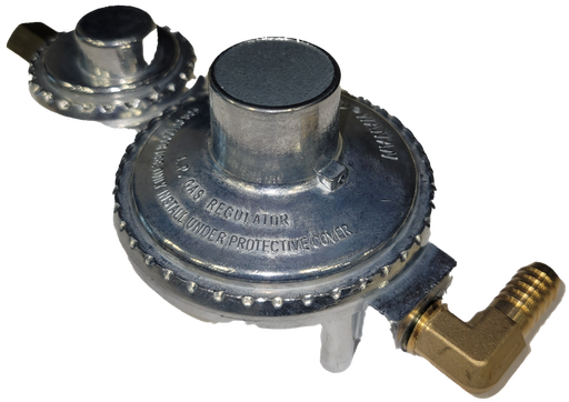 W11310 | Pressure Regulator, LPG Propane, Dual Stage, 12 & 0.4 PSI, 1/4 NPT Inlet, w/ 3/8 barb Elbow