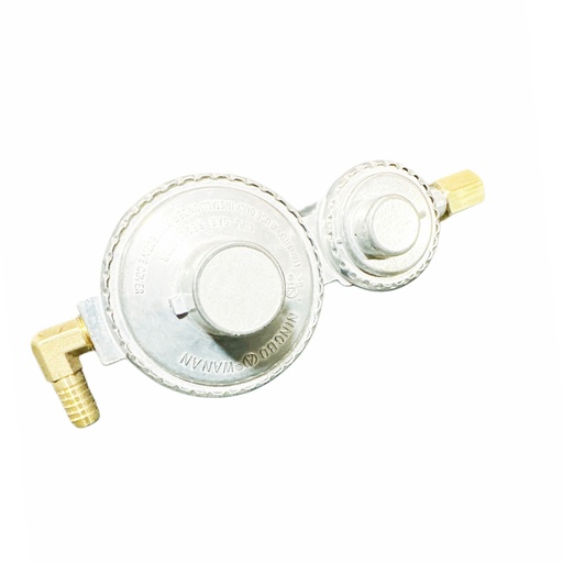W11310 | Pressure Regulator, LPG Propane, Dual Stage, 12 & 0.4 PSI, 1/4 NPT Inlet, w/ 3/8 barb Elbow